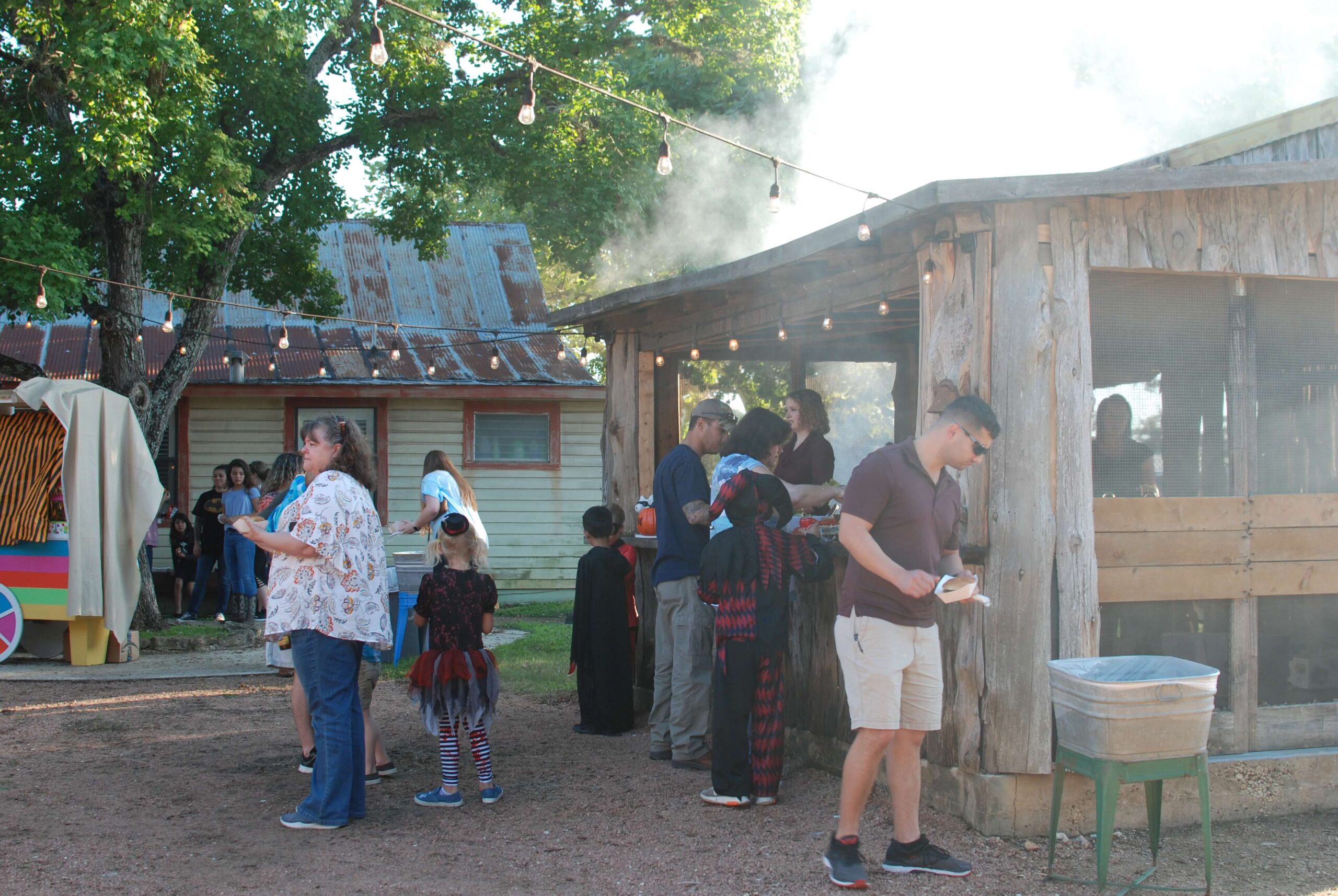 BBQ buffet line for a company picnic at Enchanted Springs Ranch
